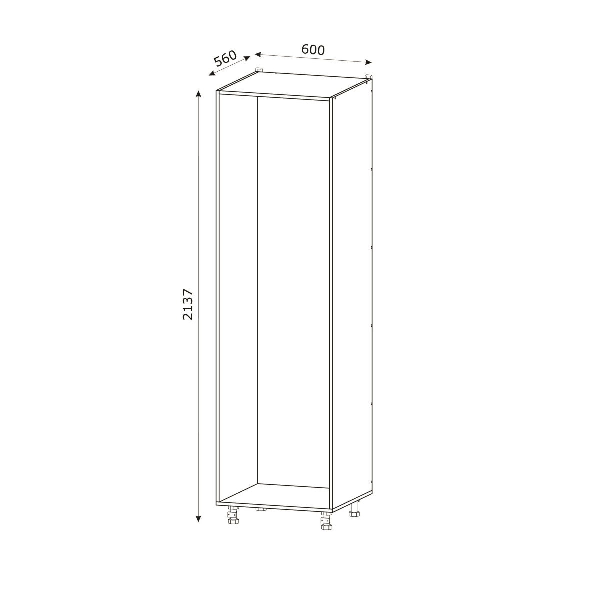 Корпус Стандарт білий, фасад Стандарт чорний глянець 704 60х214х56
