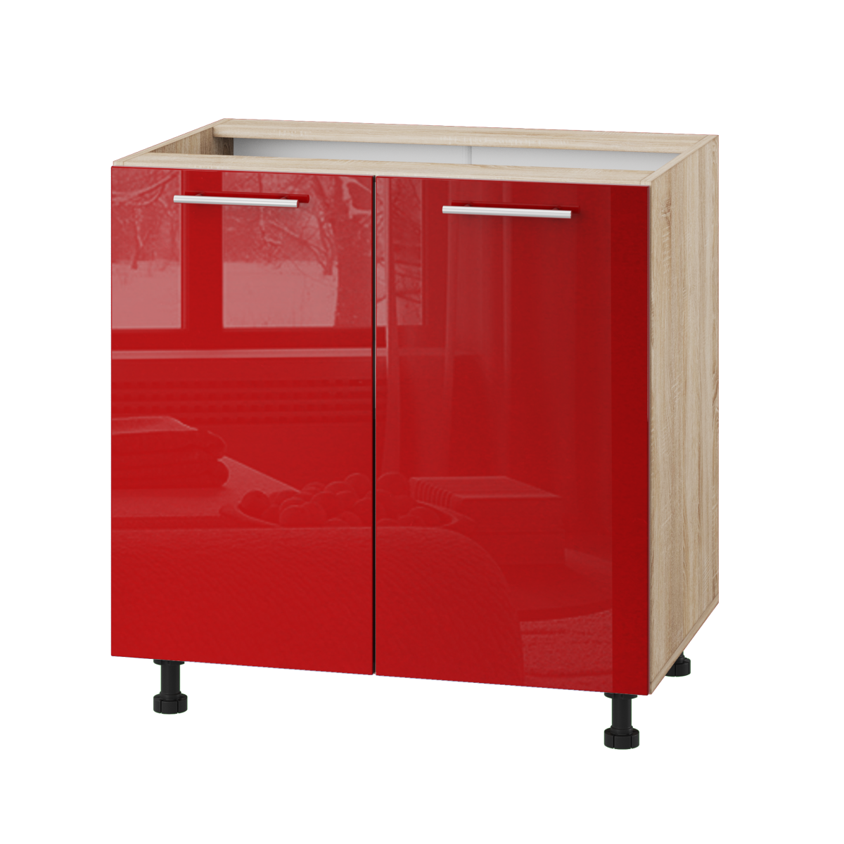 Корпус Стандарт дуб сонома, фасад Стандарт червоний глянець 102 80х72х52