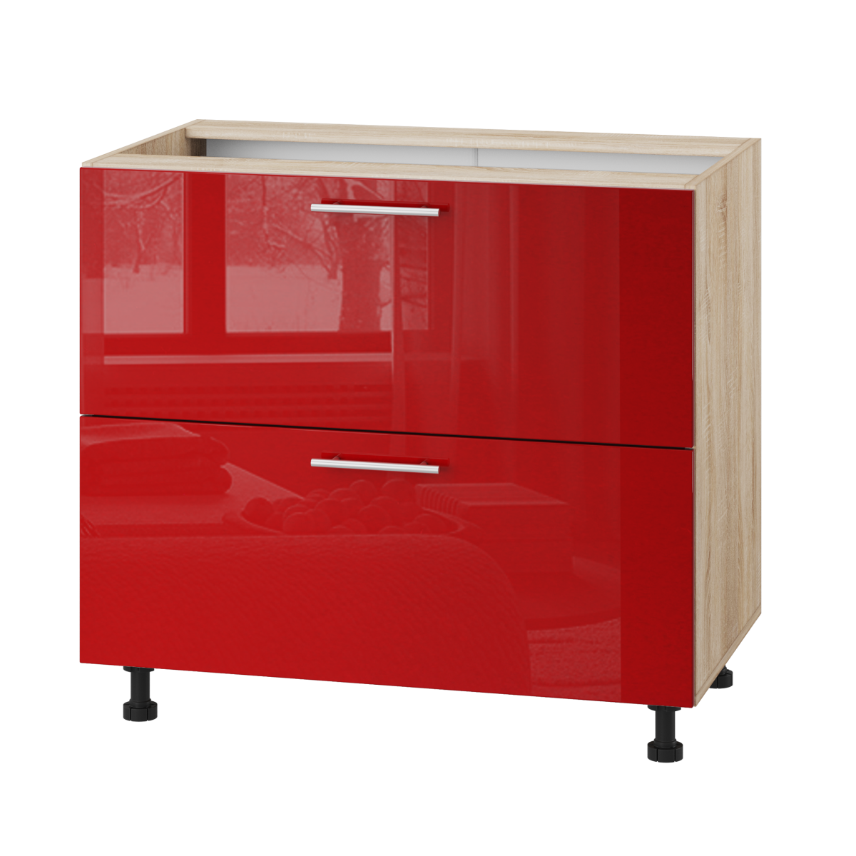 Корпус Стандарт дуб сонома, фасад Стандарт червоний глянець 123.SM-90x72x52