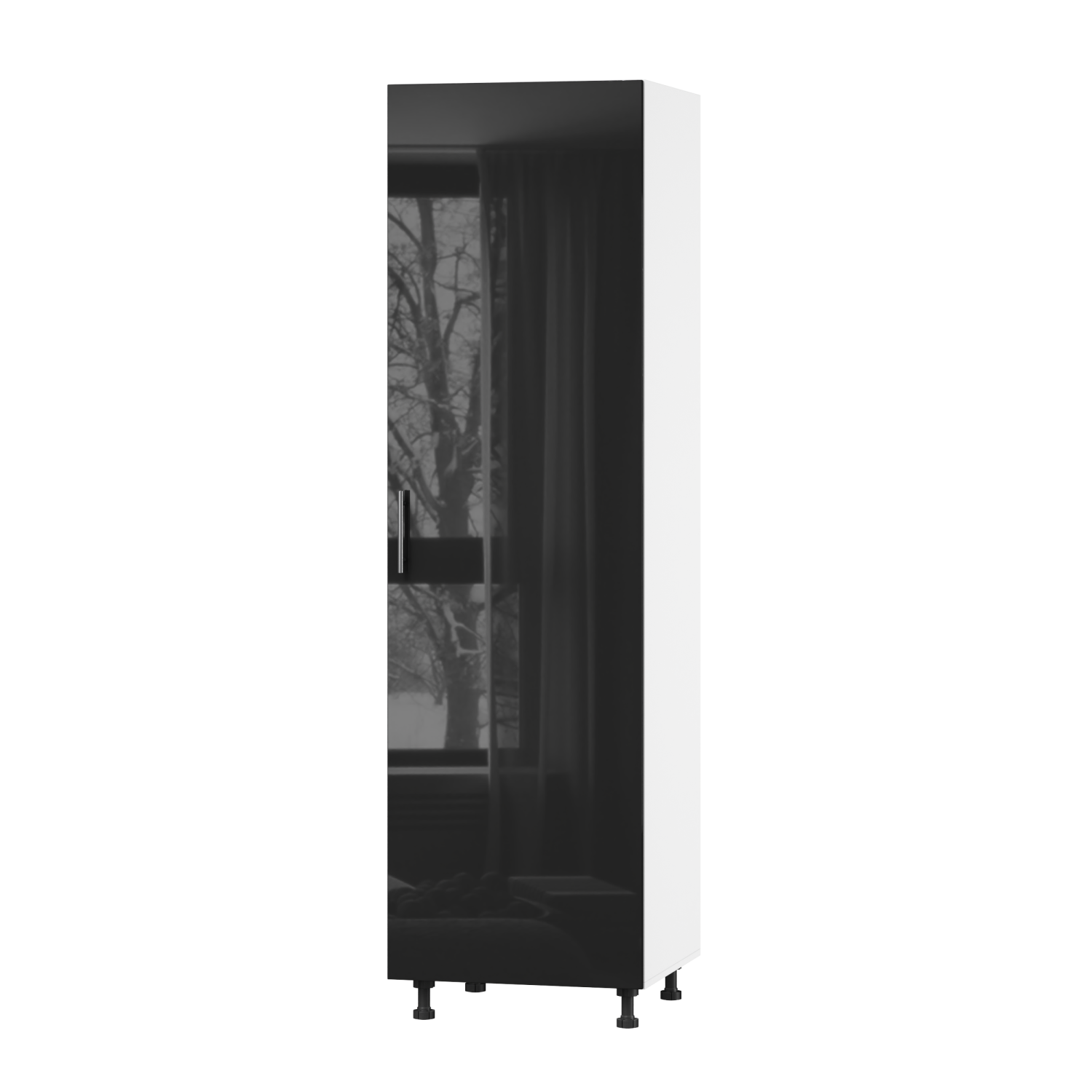 Корпус Стандарт білий, фасад Стандарт чорний глянець 704 60х214х56