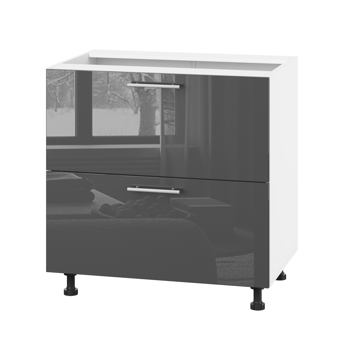 Корпус Стандарт білий, фасад Стандарт сірий графіт глянець 120.SM-80x72x52