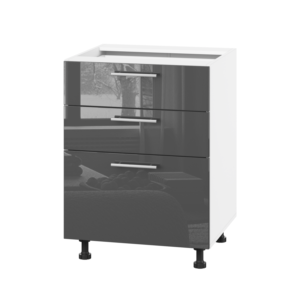 Корпус Стандарт білий, фасад Стандарт сірий графіт глянець 130.SM 60х72х52