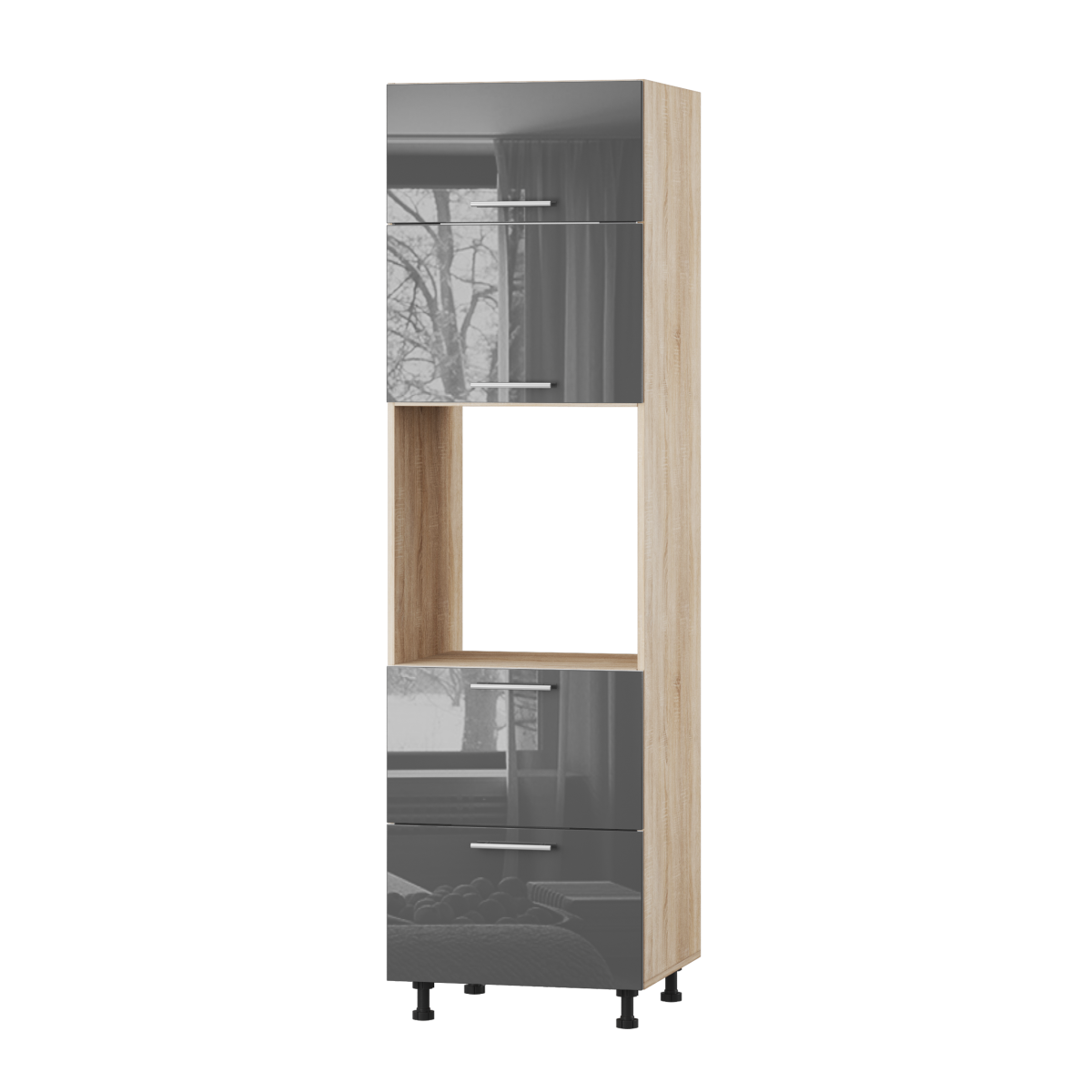 Корпус Стандарт дуб сонома, фасад Стандарт сірий граніт глянець 725.SM-HK-XS 60x214x56