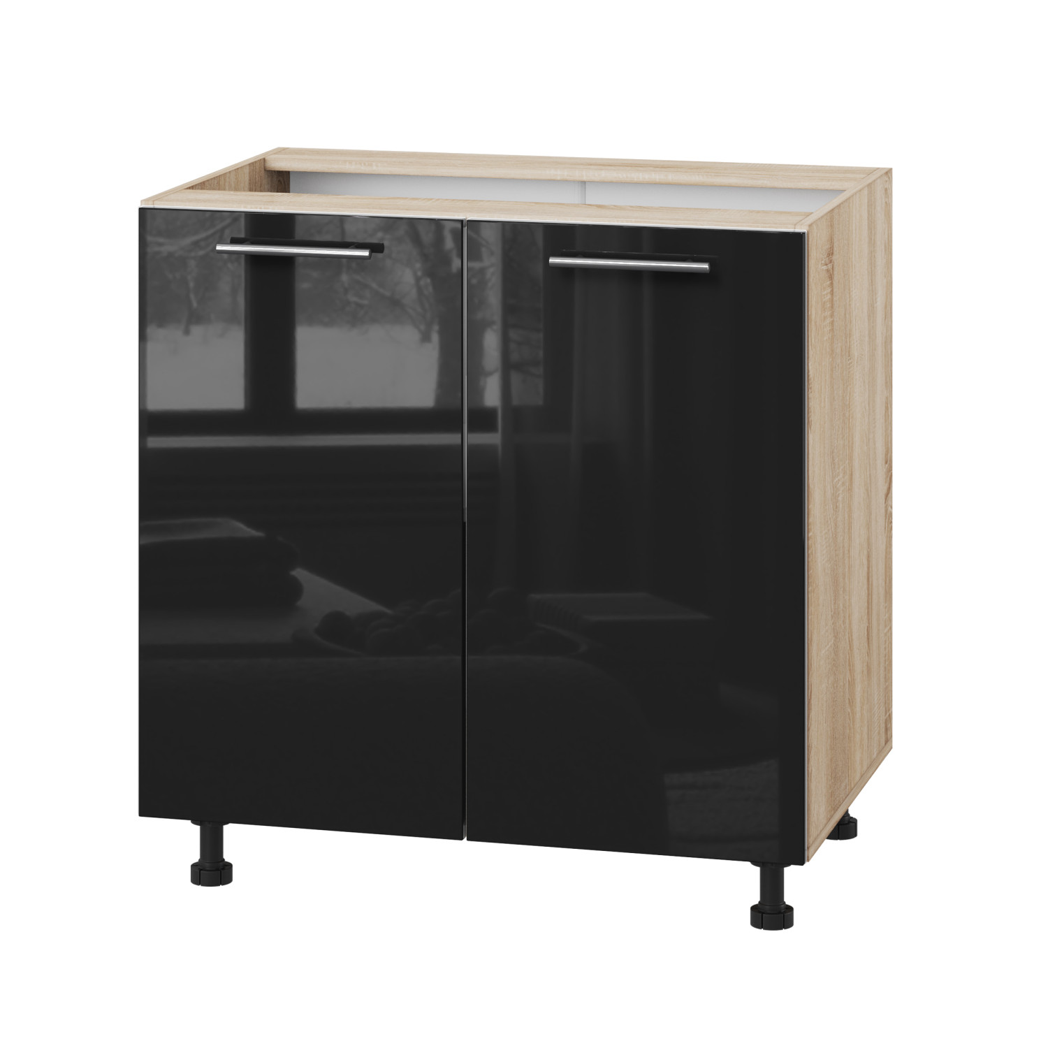 Корпус Стандарт дуб сонома, фасад Стандарт чорний глянець 102 80х72х52 Корпус Стандарт дуб сонома, фасад Стандарт чорний глянець 102 80х72х52