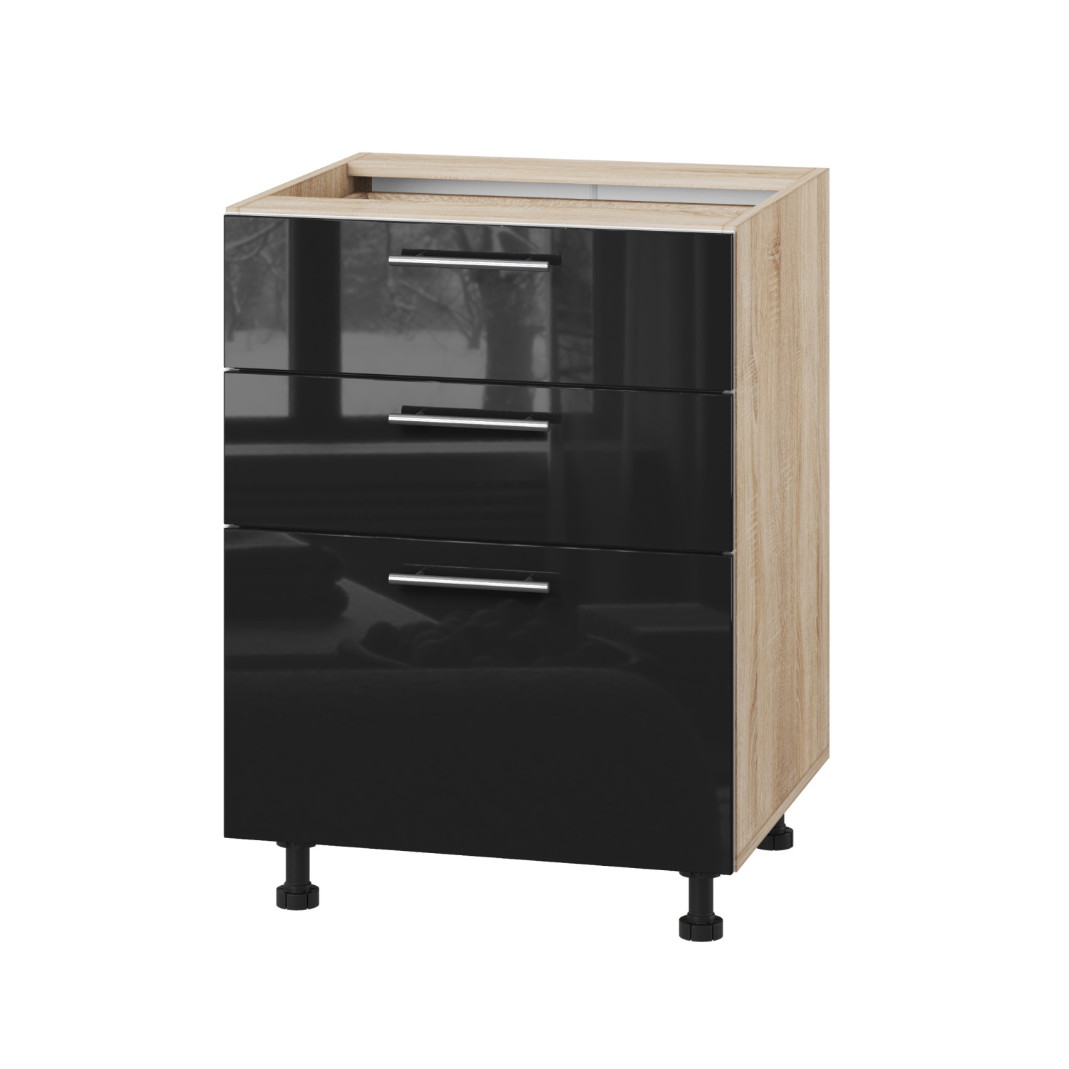 Корпус Стандарт дуб сонома, фасад Стандарт чорний глянець 130.SM 60х72х52