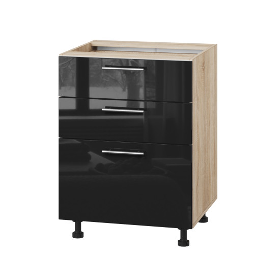 Корпус Стандарт дуб сонома, фасад Стандарт чорний глянець 130.SM 60х72х52