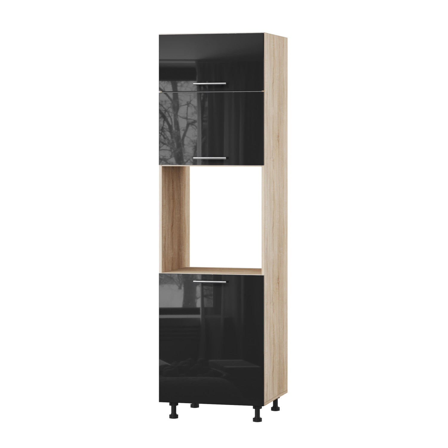 Корпус Стандарт дуб сонома, фасад Стандарт чорний глянець 705.HK-xs 60х214х56