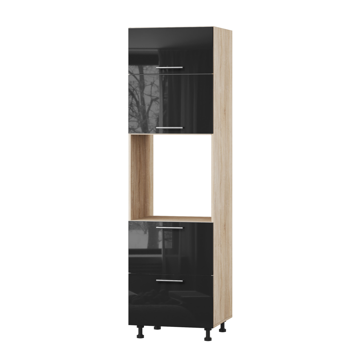 Корпус Стандарт дуб сонома, фасад Стандарт чорний глянець 725.SM-HK-XS 60x214x56