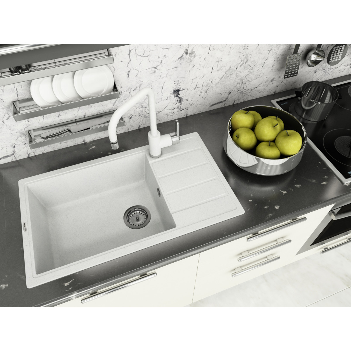 Кухонна мийка VANKOR Easy EMP 02.76 XL White stone + сифон VANKOR