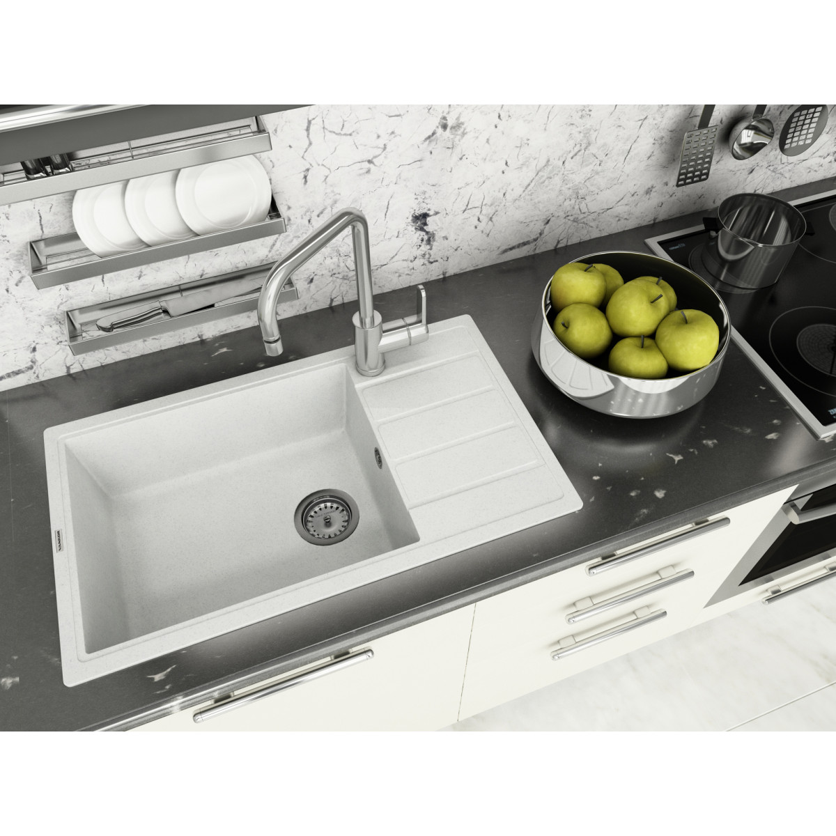 Кухонна мийка VANKOR Easy EMP 02.76 XL White stone + сифон VANKOR