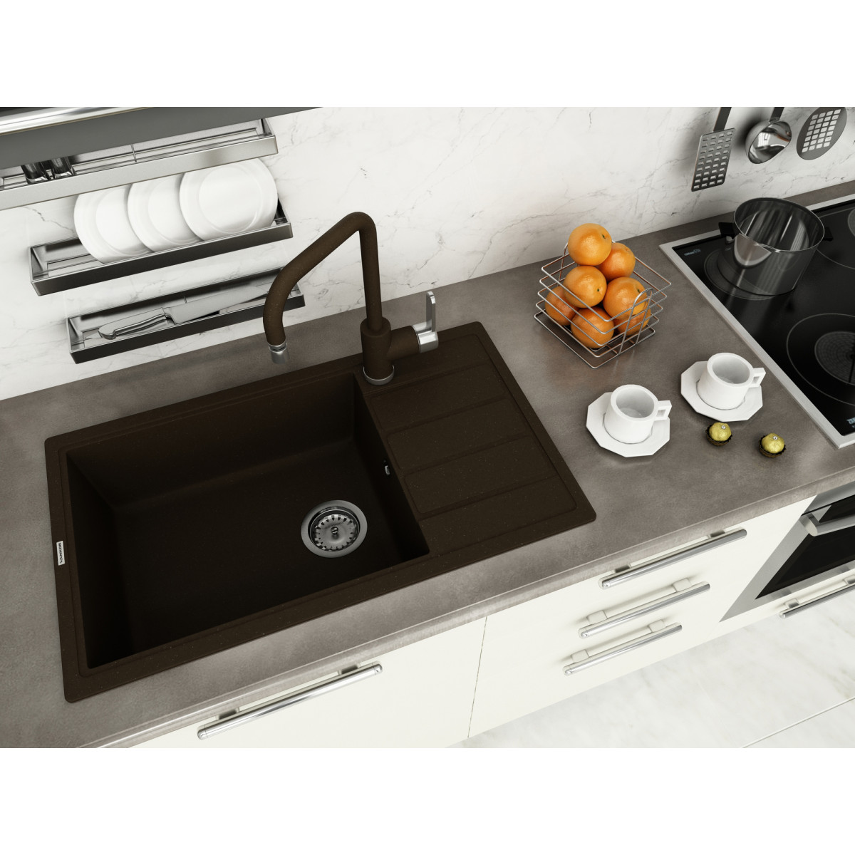 Кухонна мийка VANKOR Easy EMP 02.76 XL Chocolate + сифон VANKOR