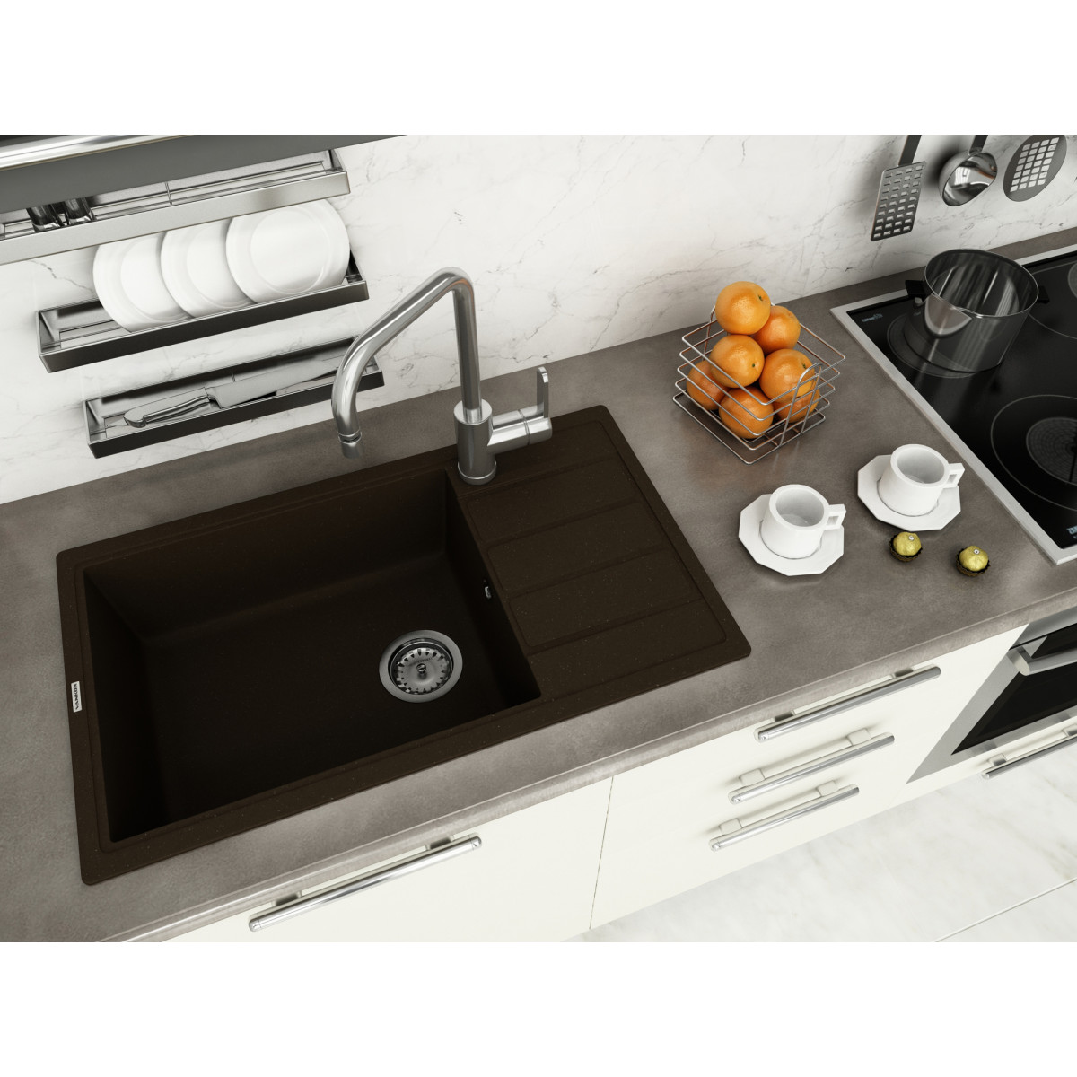 Кухонна мийка VANKOR Easy EMP 02.76 XL Chocolate + сифон VANKOR